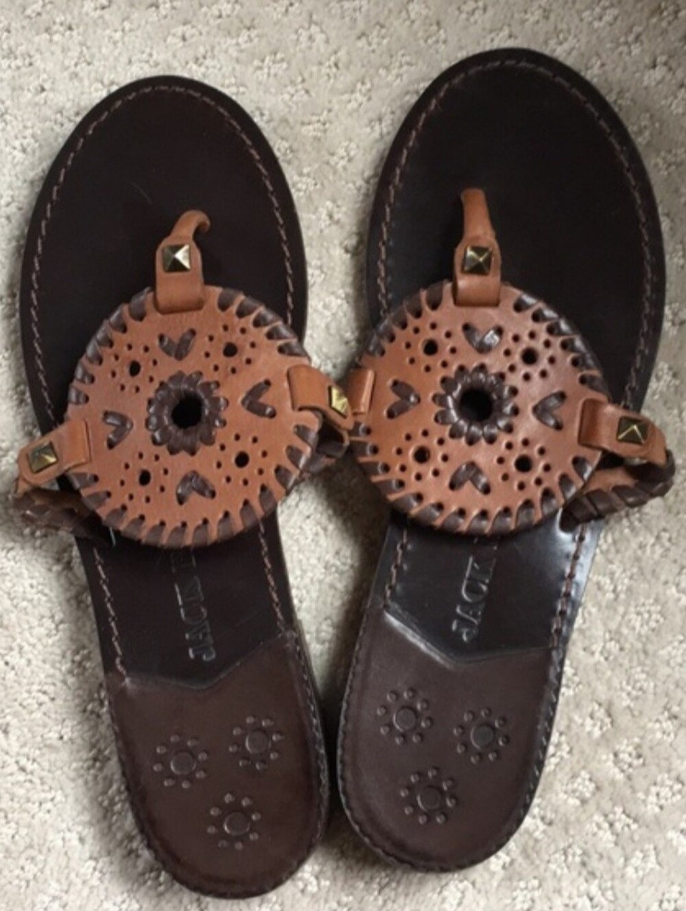Jack Rogers Georgica Morocca Two Town Cognac Chocolate Thong Sandals Size 10